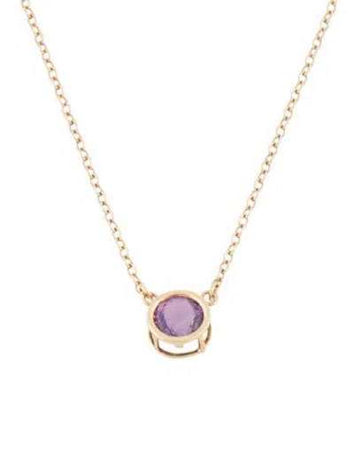 Pre-owned Necklace 10k 1.12ct Amethyst Solitaire Pendant , 18" In Multi