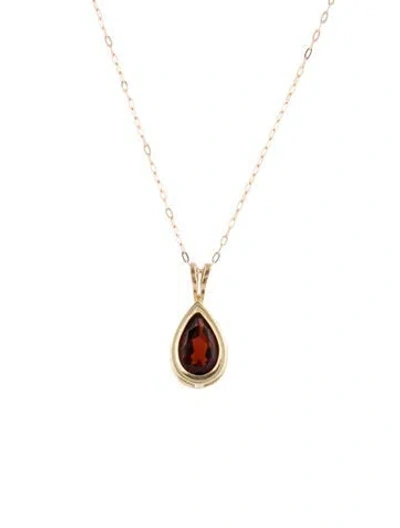 Pre-owned Necklace 10k 1.43ct Garnet Pendant , 17.75" In Multi