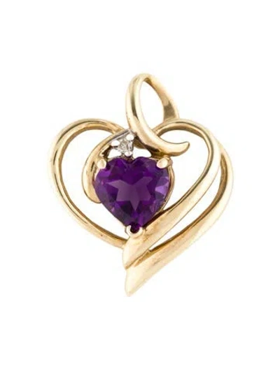 Pre-owned Necklace 10k 1.56ctw Amethyst & Diamond Heart Pendant In Multi