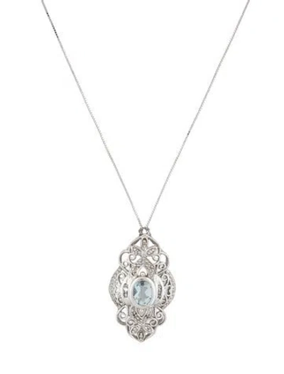 Pre-owned Necklace 10k Aquamarine & Diamond Pendant , 17.25" In Multi