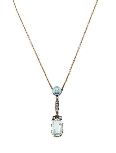 Pre-owned Necklace 10k Aquamarine, Zircon & Diamond Pendant , 18.5" In Multi