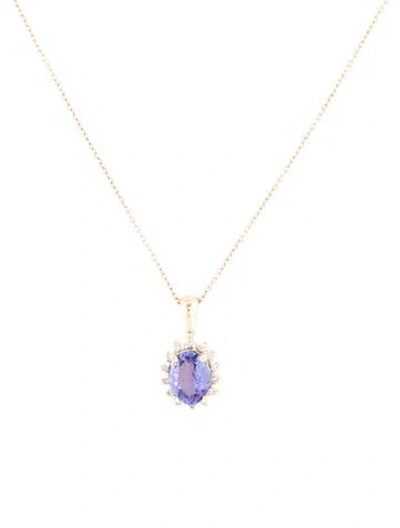 Pre-owned Necklace 10k Diamond & Tanzanite Pendant , 16" In Multi