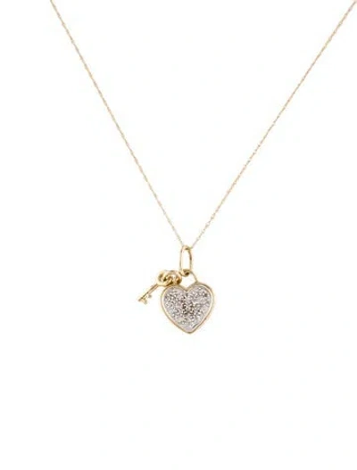 Pre-owned Necklace 10k Diamond Heart Lock & Key Pendant , 19" In Multi