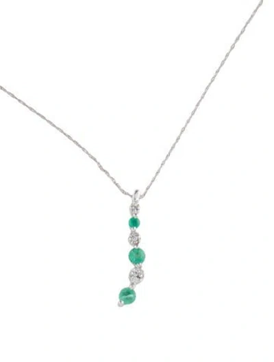 Pre-owned Necklace 10k Emerald & Diamond Pendant , 16" In Multi