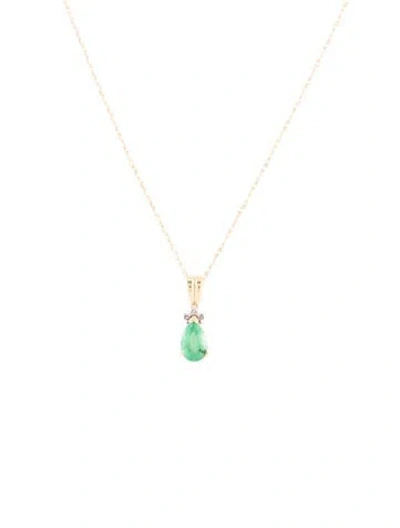 Pre-owned Necklace 10k Emerald & Diamond Pendant , 18" In Multi