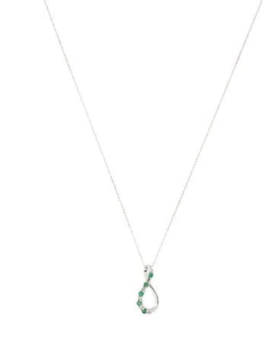 Pre-owned Necklace 10k Emerald & Diamond Pendant , 18" In Multi