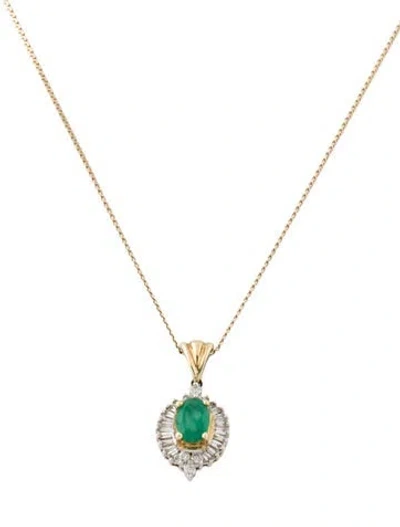 Pre-owned Necklace 10k Emerald & Diamond Pendant On 14k Chain In Multi
