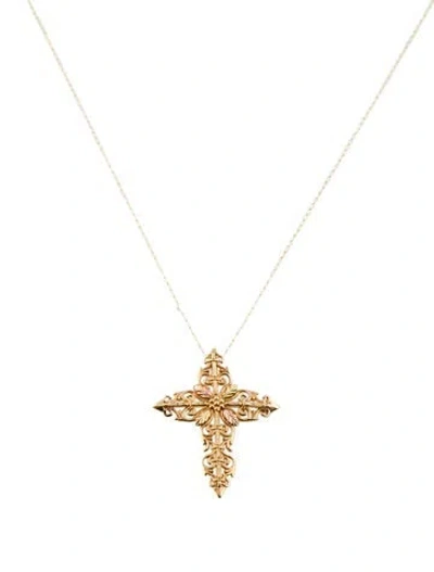 Pre-owned Necklace 10k Floral Cross Pendant , 20.5" In Multi