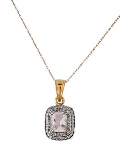 Pre-owned Necklace 10k Morganite & Diamond Pendant , 18" In Multi