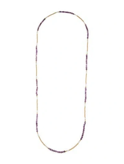 Pre-owned Necklace 10k Pearl & Amethyst Bead Strand , 32.5" In Multi