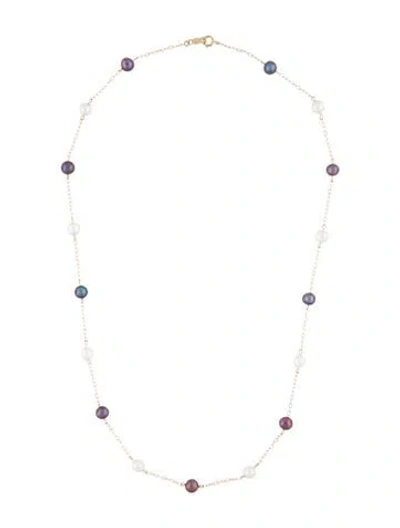 Pre-owned Necklace 10k Pearl Station , 18.5" In Multi