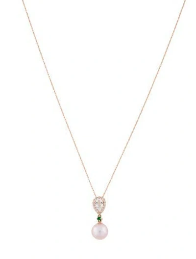 Pre-owned Necklace 10k Pearl, Tsavorite Garnet & Topaz Pendant , 18" In Multi