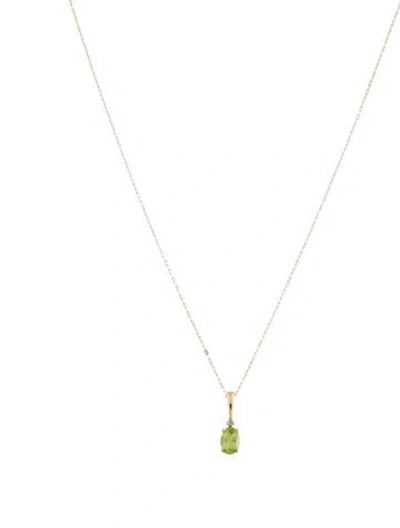 Pre-owned Necklace 10k Peridot & Diamond Pendant , 18" In Multi