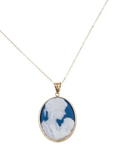 Pre-owned Necklace 10k Porcelain Cameo Pendant , 17.75" In Multi