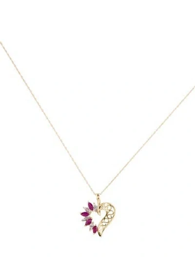 Pre-owned Necklace 10k Ruby & Diamond Heart Pendant , 18" In Multi