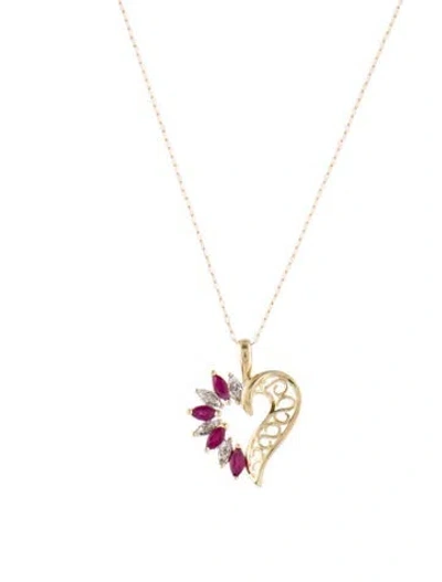 Pre-owned Necklace 10k Ruby & Diamond Pendant , 17.75" In Multi