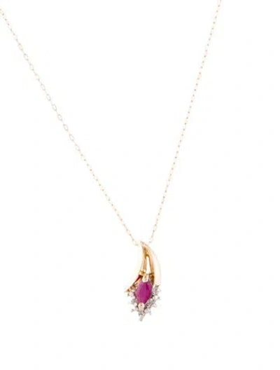 Pre-owned Necklace 10k Ruby & Diamond Pendant , 17.75" In Multi