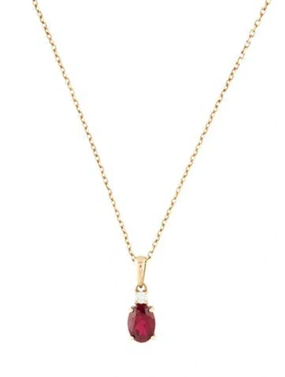 Pre-owned Necklace 10k Ruby & Diamond Pendant , 18" In Multi