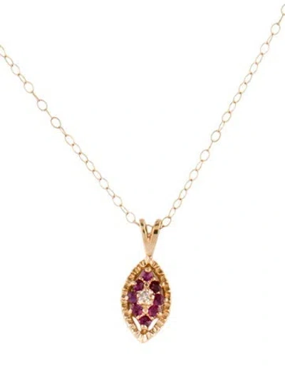 Pre-owned Necklace 10k Ruby & Diamond Pendant , 18.5" In Multi