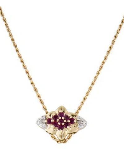 Pre-owned Necklace 10k Ruby & Diamond Pendant W/ Unbranded 14k Chain, 17.75" In Multi