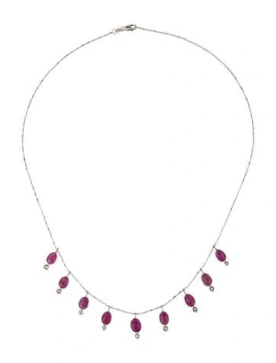 Pre-owned Necklace 10k Ruby & Diamond Station , 18" In Multi
