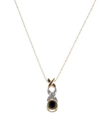 Pre-owned Necklace 10k Sapphire & Diamond Pendant , 18" In Multi