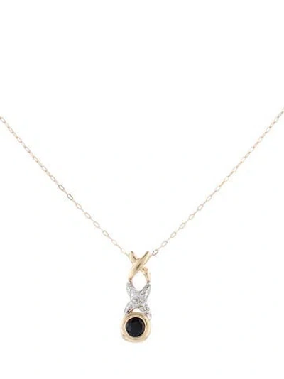 Pre-owned Necklace 10k Sapphire & Diamond Pendant , 18" In Multi