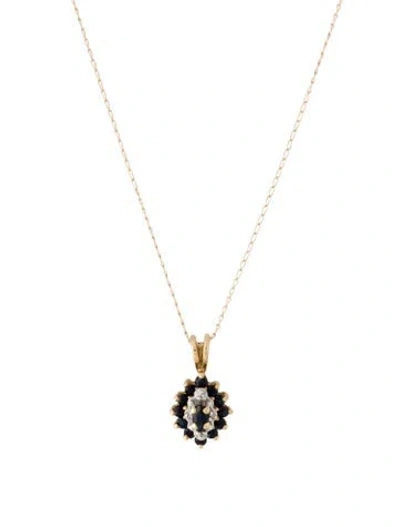 Pre-owned Necklace 10k Sapphire & Diamond Pendant , 22" In Multi