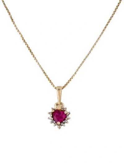 Pre-owned Necklace 10k Synthetic Ruby Pendant W/ 14k Box Chain , 21" In Multi