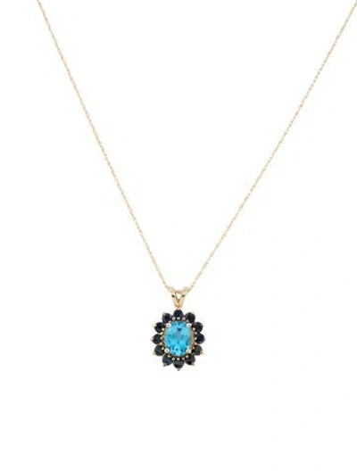 Pre-owned Necklace 10k Topaz & Sapphire Pendant , 16" In Multi