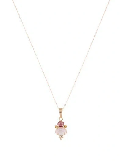 Pre-owned Necklace 10k Tourmaline & Rose Quartz Pendant , 18" In Multi