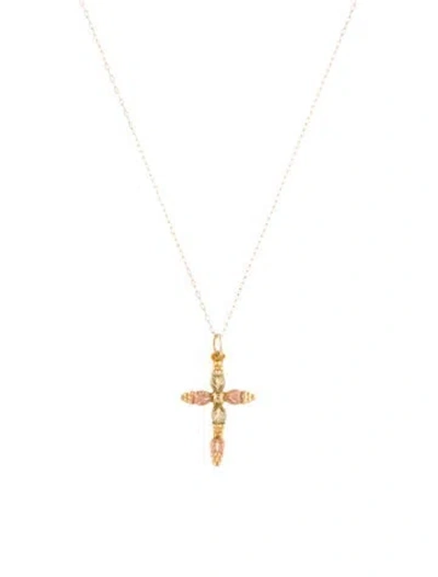 Pre-owned Necklace 10k Tricolor Cross Pendant , 16" In Multi