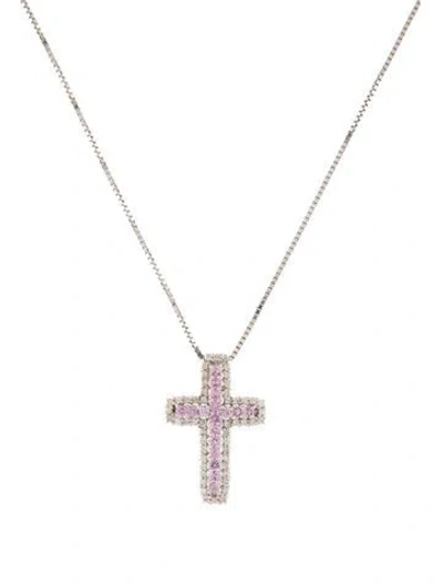 Pre-owned Necklace 1.15ct Sapphire & Diamond Cross Pendant , 15.75" In Multi