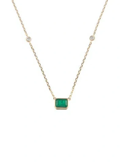 Pre-owned Necklace 14k 1.00ct Emerald & Diamond Pendant , 18" In Multi