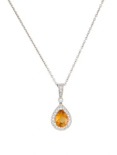 Pre-owned Necklace 14k 1.00ctw Citrine & Diamond Pendant , 16" In Multi