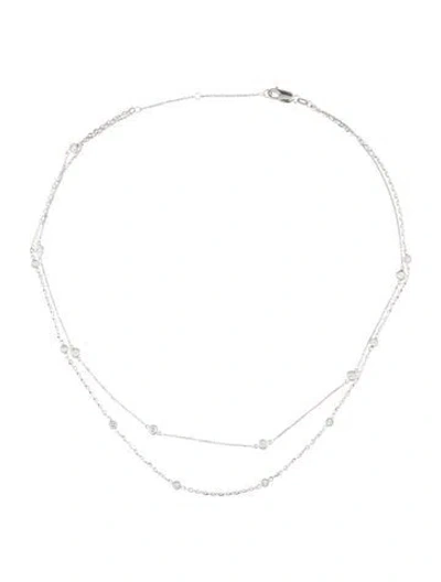 Pre-owned Necklace 14k 1.05ctw Diamond Double Strand Station , 18.5" In Multi