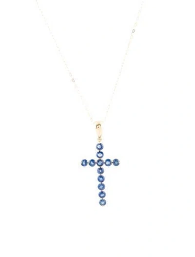 Pre-owned Necklace 14k 1.08ctw Sapphire Cross Pendant , 17" In Multi