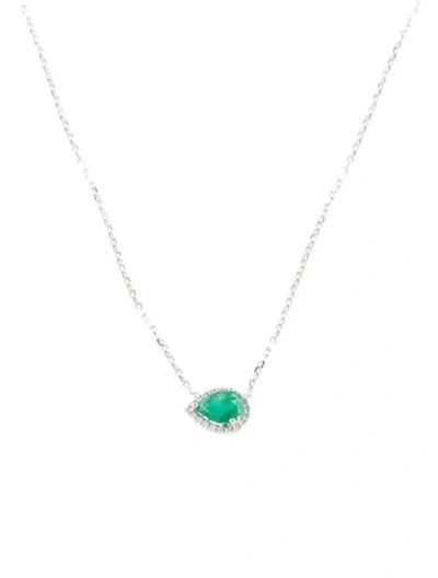 Pre-owned Necklace 14k 1.09ct Emerald & Diamond Pendant , 18" In Multi
