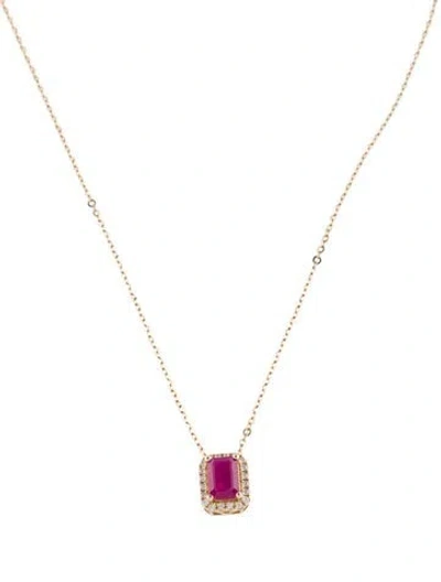 Pre-owned Necklace 14k 1.09ct Ruby & Diamond Pendant , 17.75" In Multi