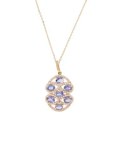 Pre-owned Necklace 14k 1.09ctw Tanzanite & Sapphire Pendant , 18" In Multi
