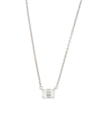 Pre-owned Necklace 14k 1.10ct Diamond Emerald Cut Pendant , 18.5" In Multi