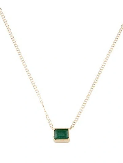 Pre-owned Necklace 14k 1.13ct Emerald Pendant , 16.25" In Multi
