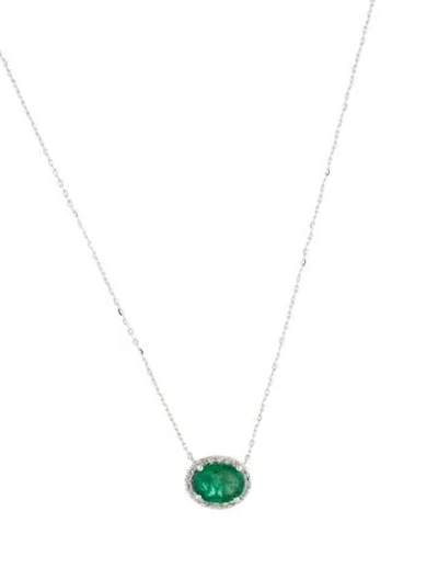 Pre-owned Necklace 14k 1.15ct Emerald & Diamond Pendant , 18.25" In Multi