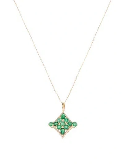 Pre-owned Necklace 14k 1.19ct Emerald & Sapphire Pendant , 18" In Multi