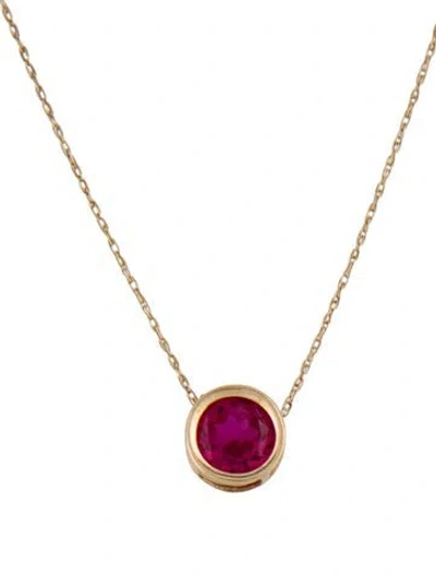 Pre-owned Necklace 14k 1.19ct Synthetic Ruby Solitaire Pendant , 19.75" In Multi