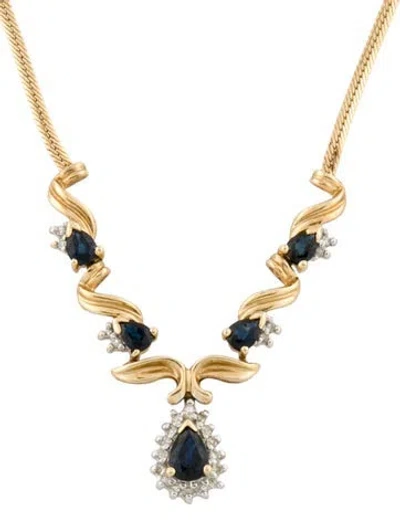 Pre-owned Necklace 14k 1.21ctw Sapphire & Diamond Station Drop , 18" In Multi