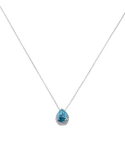 Pre-owned Necklace 14k 1.25ct Topaz & Diamond Pendant , 16" In Multi