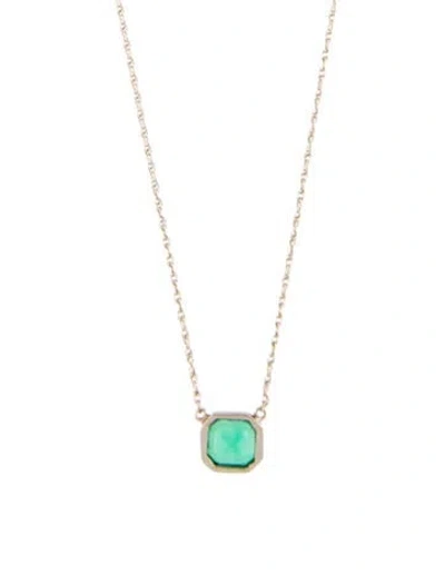 Pre-owned Necklace 14k 1.28ct Emerald Pendant , 17" In Multi