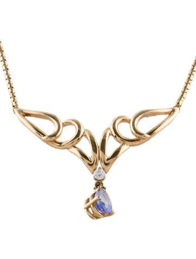 Pre-owned Necklace 14k 1.30ct Tanzanite & Diamond Pendant , 16" In Multi