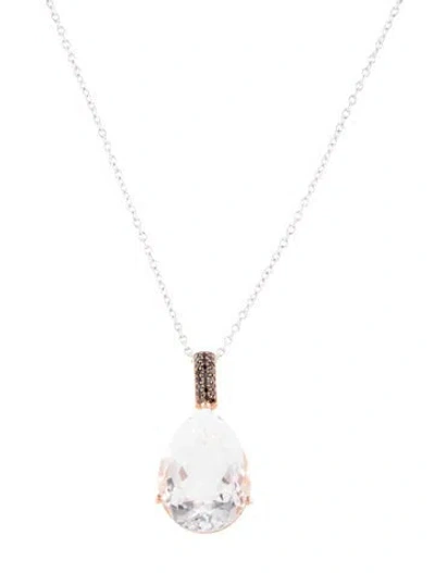 Pre-owned Necklace 14k 13.23ct Quartz & Diamond Pendant , 17" In Multi